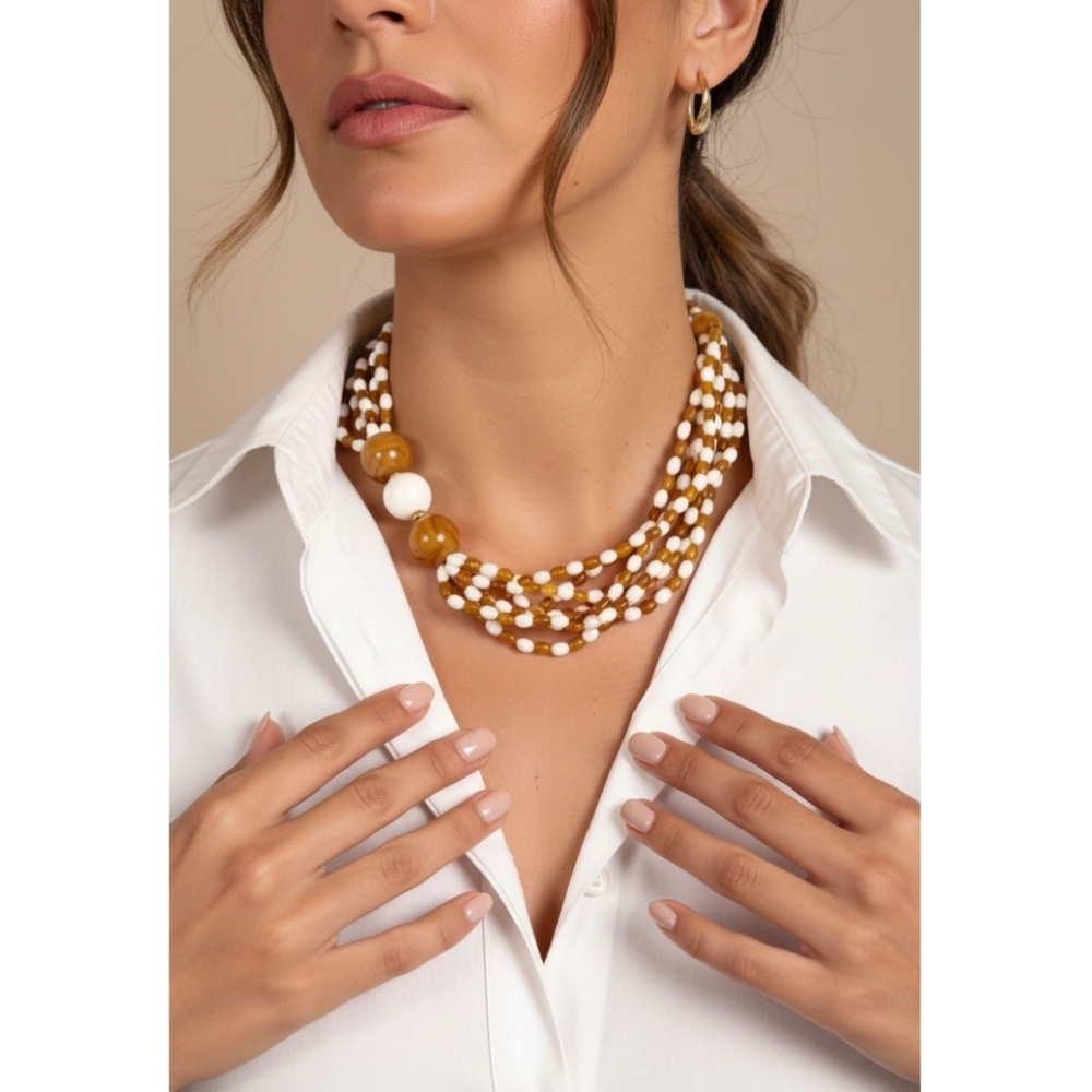 Avon 1987 Amber-Tone Multi-Stand Statement Necklace Boho Chunky Necklace
